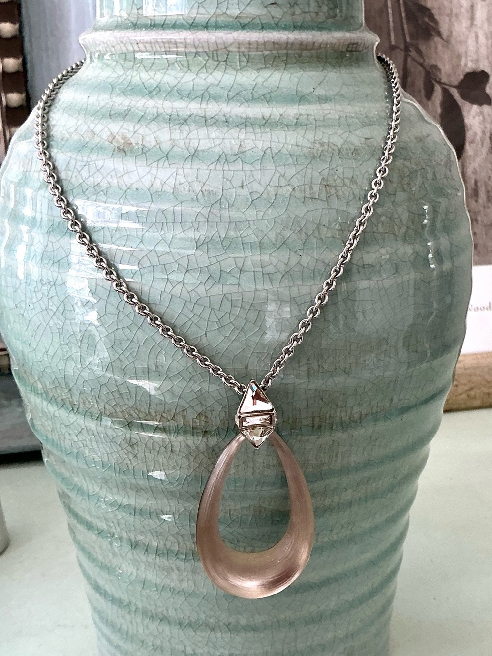 Alexis Bittar necklace silver carved lucite with crystal